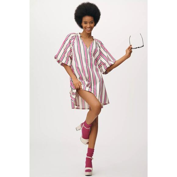 nwt ANTHROPOLOGIE BEL KAZAN sz M/L Puff-Sleeve Striped Kaftan - Picture 1 of 5